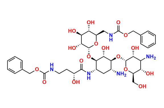 Benzyl (((2R,3S,4S,5R,6R)-6-(((1R,2R,3S,4R,6S)-4-amino-3-(((2S,3R,5S,6R)-4-amino-3,5-dihydroxy-6-(hydroxymethyl)tetrahydro-2H-pyran-2-yl)oxy)-6-((R)-4-(((benzyloxy)carbonyl)amino)-2-hydroxybutanamido)-2-hydroxycyclohexyl)oxy)-3,4,5-trihydroxytetrahydro-2H-pyran-2-yl)methyl)carbamate