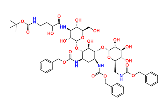 Dibenzyl ((1R,3S,4R,5R,6S)-4-(((2R,3R,4S,5S,6R)-6-((((benzyloxy)carbonyl)amino)methyl)-3,4,5-trihydroxytetrahydro-2H-pyran-2-yl)oxy)-6-(((2S,3R,4S,5S,6R)-4-(4-((tert-butoxycarbonyl)amino)-2-hydroxybutanamido)-3,5-dihydroxy-6-(hydroxymethyl)tetrahydro-2H-pyran-2-yl)oxy)-5-hydroxycyclohexane-1,3-diyl)dicarbamate