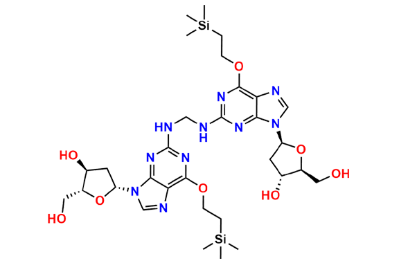 (2S,3R,5S)-5-(2-((((9-((2R,4S,5R)-4-Hydroxy-5-(hydroxymethyl)tetrahydrofuran-2-yl)-6-(2-(trimethylsilyl)ethoxy)-9H-purin-2-yl)amino)methyl)amino)-6-(2-(trimethylsilyl)ethoxy)-9H-purin-9-yl)-2-(hydroxymethyl)tetrahydrofuran-3-ol