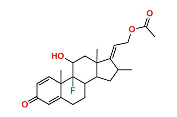 (E)-2-(9-Fluoro-11-hydroxy-10,13,16-
trimethyl-3-oxo-7,8,9,11,12,13,15,16-octahydro-3H-cyclopenta[a]phenanthren-
17(6H,10H,14H)-ylidene)ethyl Acetate