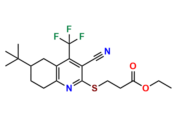 Ethyl 3-([3-cyano-6-(2-methyl-2-propanyl)-4-(trifluoromethyl)-5,6,7,8-tetrahydro-2-quinolinyl] sulfanyl) propanoate