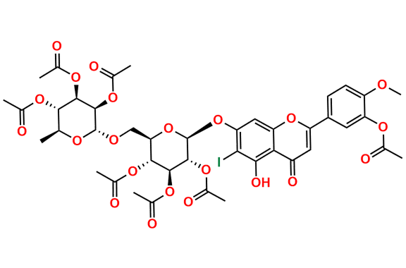 2-[3-(Acetyloxy)-4-methoxyphenyl]-5-hydroxy-6-iodo-7-[[2,3,4-tri-O-acetyl-6-O-(2,3,4-tri-O-acetyl-6-deoxy-alpha-L-mannopyranosyl)-beta-D-glucopyranosyl]oxy]-4H-1-Benzopyran-4-one