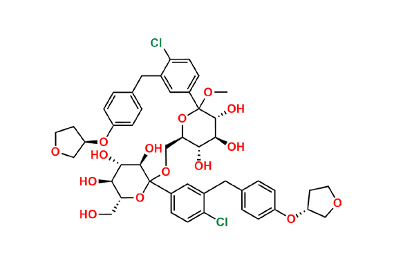 (3R,4S,5S,6R)-2-(4-Chloro-3-(4-(((R)-tetrahydrofuran-3-yl)oxy)benzyl)phenyl)-6-((((3R,4S,5S,6R)-2-(4-chloro-3-(4-(((R)-tetrahydrofuran-3-yl)oxy)benzyl)phenyl)-3,4,5-trihydroxy-6-(hydroxymethyl)tetrahydro-2H-pyran-2-yl)oxy)methyl)-2-methoxytetrahydro-2H-pyran-3,4,5-triol