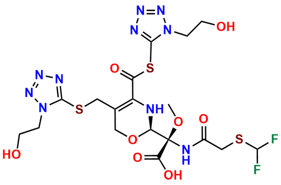 (R)-2-(2-((Difluoromethyl)thio)acetamido)-2-((R)-4-(((1-(2-hydroxyethyl)-1H-tetrazol-5-yl)thio)carbonyl)-5-(((1-(2-hydroxyethyl)-1H-tetrazol-5-yl)thio)methyl)-3,6-dihydro-2H-1,3-oxazin-2-yl)-2-methoxyacetic Acid