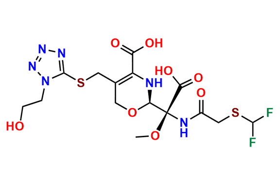 (R)-2-((R)-Carboxy(2-((difluoromethyl)thio)acetamido)(methoxy)methyl)-5-(((1-(2-hydroxyethyl)-1H-tetrazol-5-yl)thio)methyl)-3,6-dihydro-2H-1,3-oxazine-4-carboxylic Acid