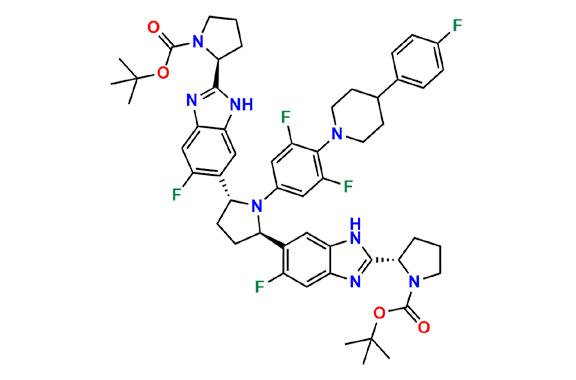 (2S,2`S)-2,2`-[[(2R,5R)-1-[3,5-Difluoro-4-[4-(4-fluorophenyl)-1-piperidinyl]phenyl]-2,5-pyrrolidinediyl]bis(6-fluoro-1H-benzimidazole-5,2-diyl)]bis-1-pyrrolidinecarboxylic acid 1,1`-bis(1,1-dimethylethyl) ester