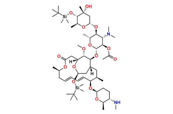 2’-O-Acetyl-4’’-O-tert-butyldimethylsilyl-4’’’-de-N-methylspiramycin I 3,18-(O-tert-Butyldimethylsilyl)acetal